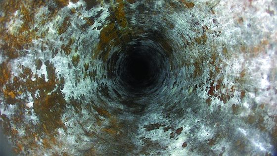 Downhole camera image of tubing corrosion